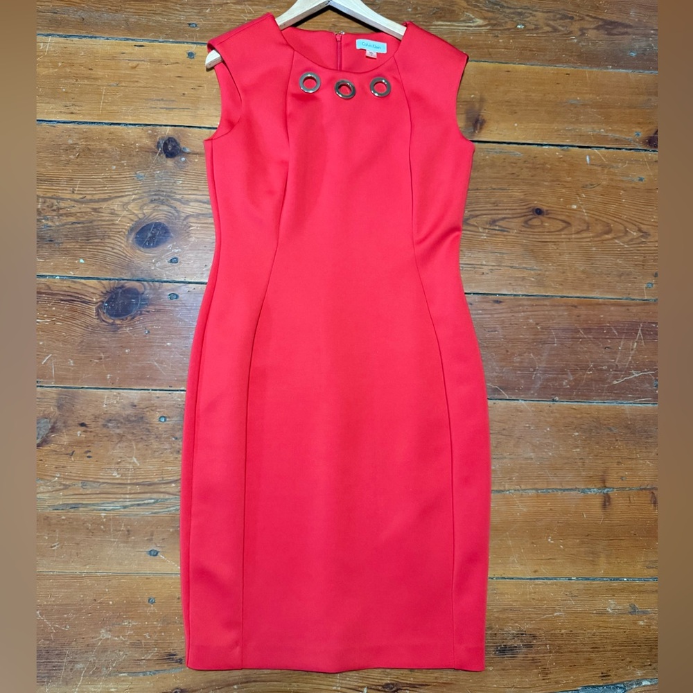 Calvin Klein Red Midi Dress with Grommet Detail